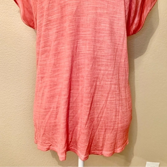 Buffalo Top Large Coral Semi-Sheer Short Sleeves Open Shoulders V-Neck Viscose - Picture 4 of 16